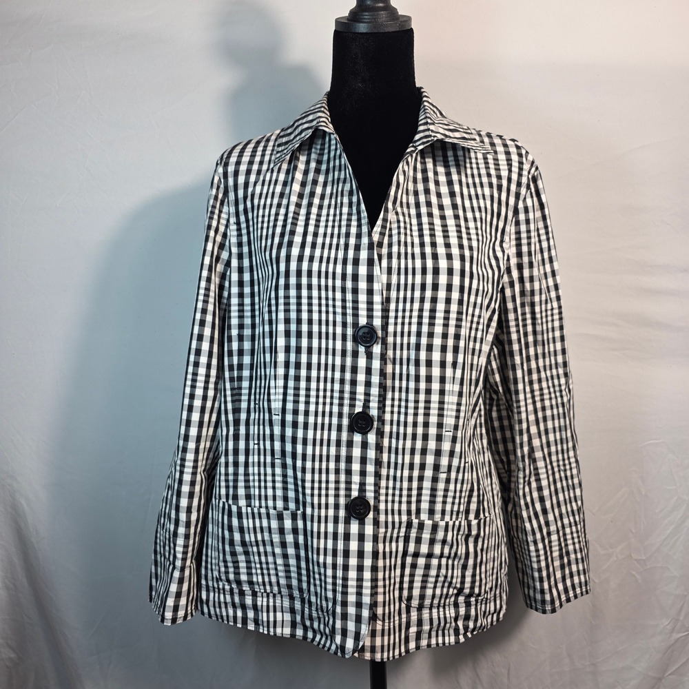 Jones New York Collection Gingham Blazer Jacket Black White Size 12 W39